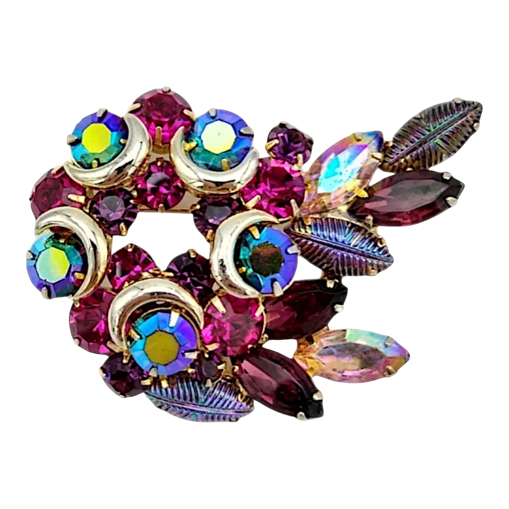 Kramer Purple and Pink Fruit Salad Rhinestone Brooch